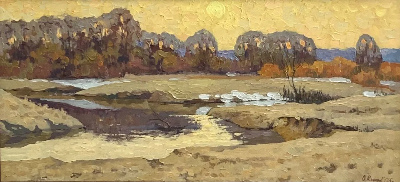 Модоров Олег Николаевич, «Вечер на Таре», холст, масло, 35 × 75 см