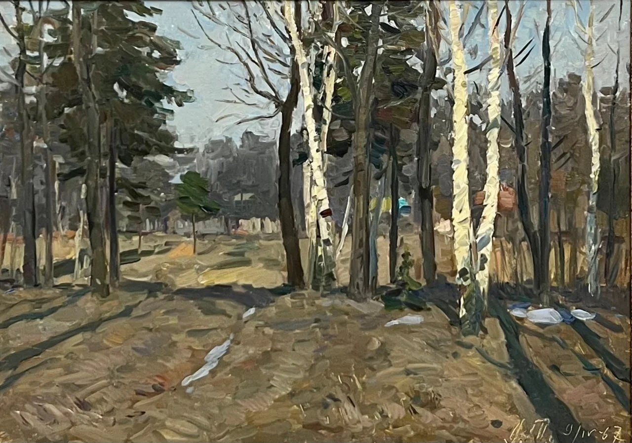 Тегин Дмитрий Капитонович, «Весна.Апрель», картон, масло, 59,5 × 77 см