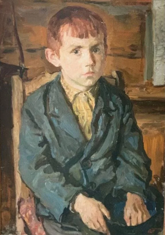 Пластов Аркадий Александрович, «Женя Гуляев», холст на картоне, масло, 70 × 49,6 см