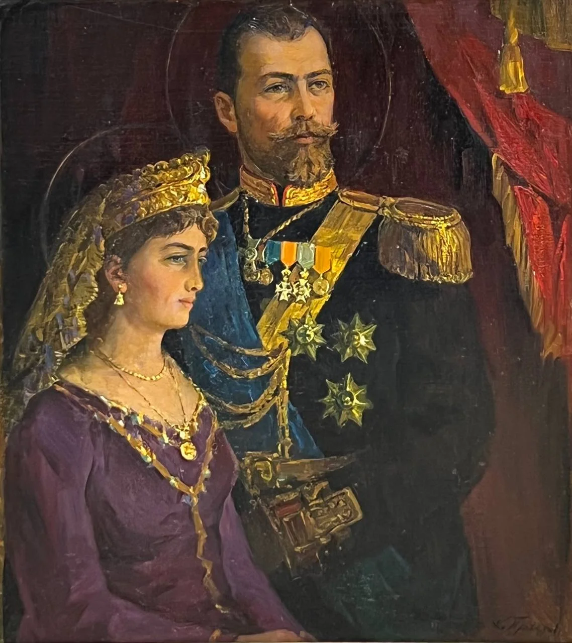 Прохоров Константин Александрович, «Российский император Николай ll и императрица», картон, масло, 81 × 76 см