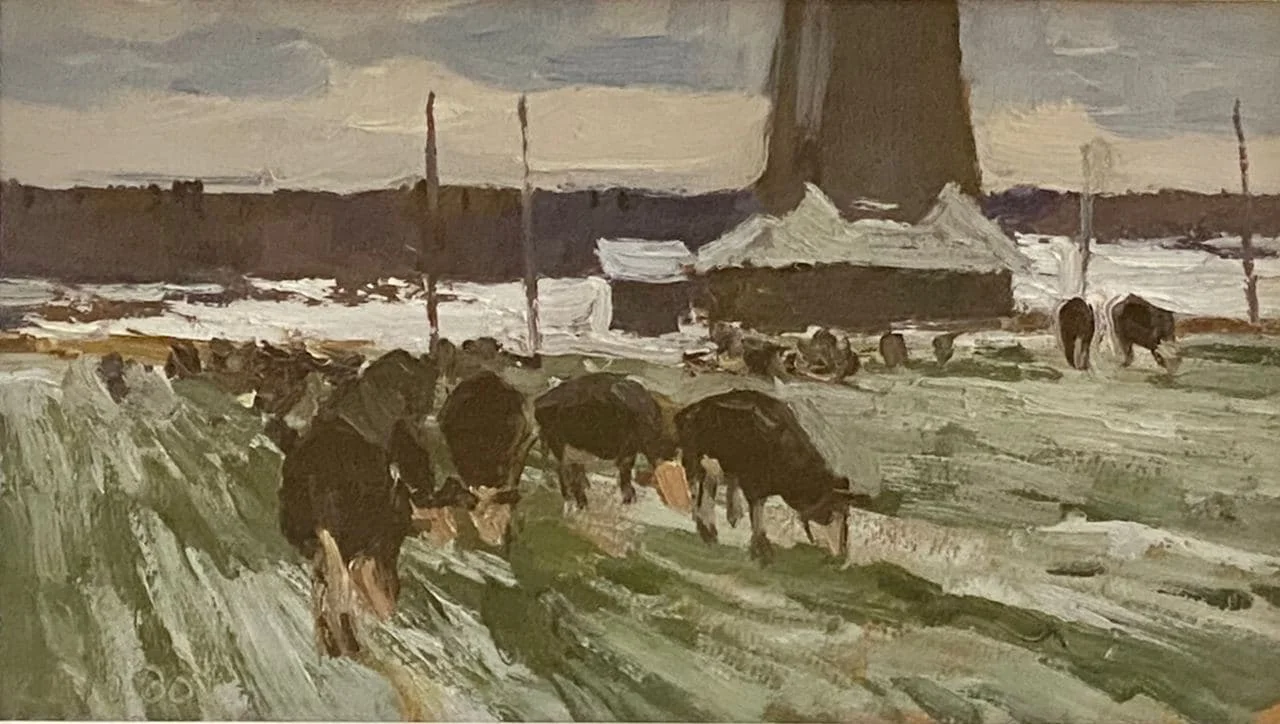 Стожаров Владимир Фёдорович, «Первый снег», картон, масло, 19,5 × 32 см