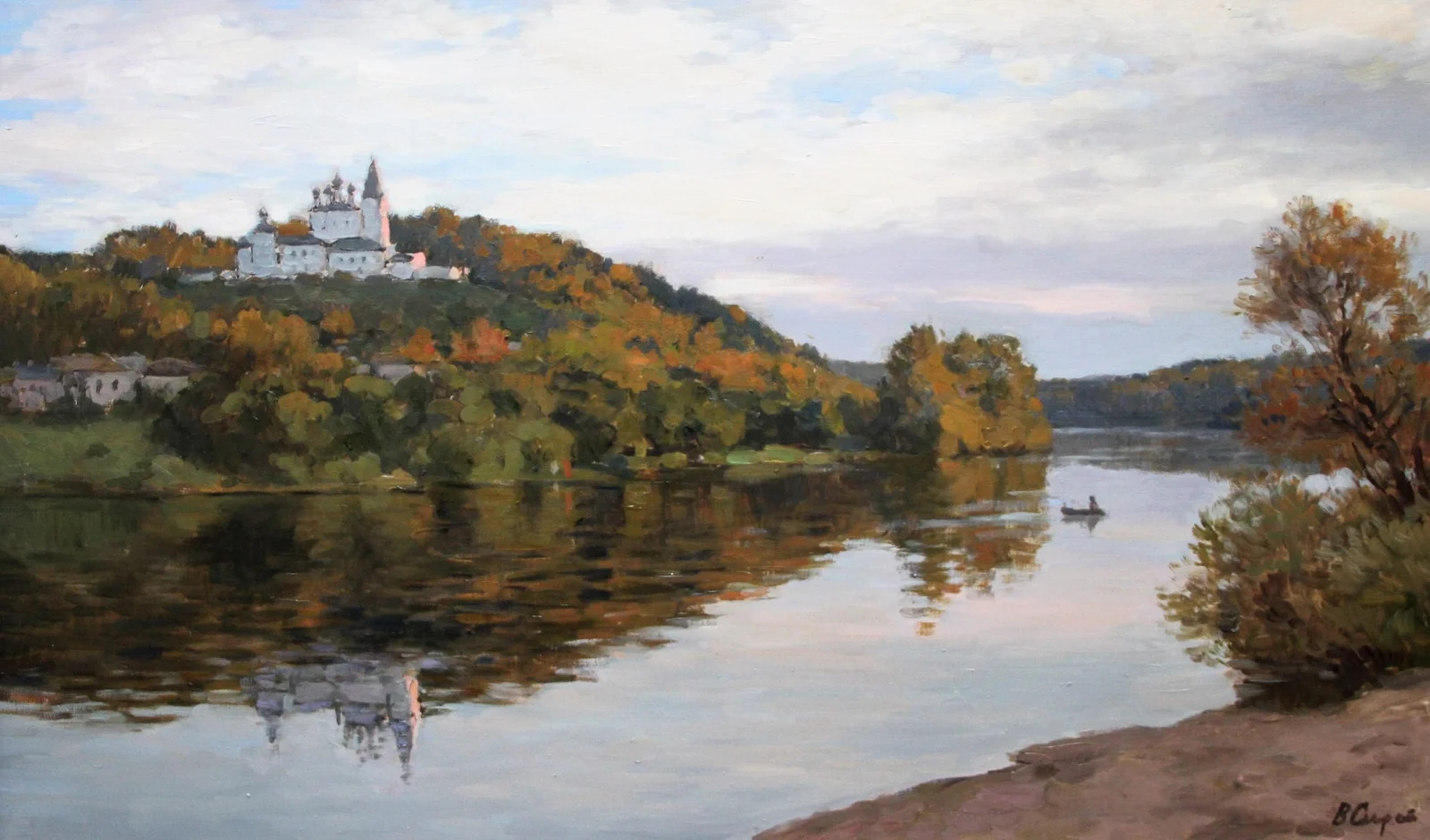 Секрет Валерий Михайлович, «Берег Клязьмы.Последний луч.», холст, масло, 60 × 100 см