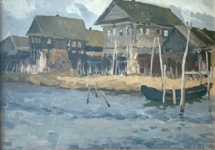 Стожаров Владимир Фёдорович, «Галич. Дома рыбаков», картон, масло, 44,5 × 63 см