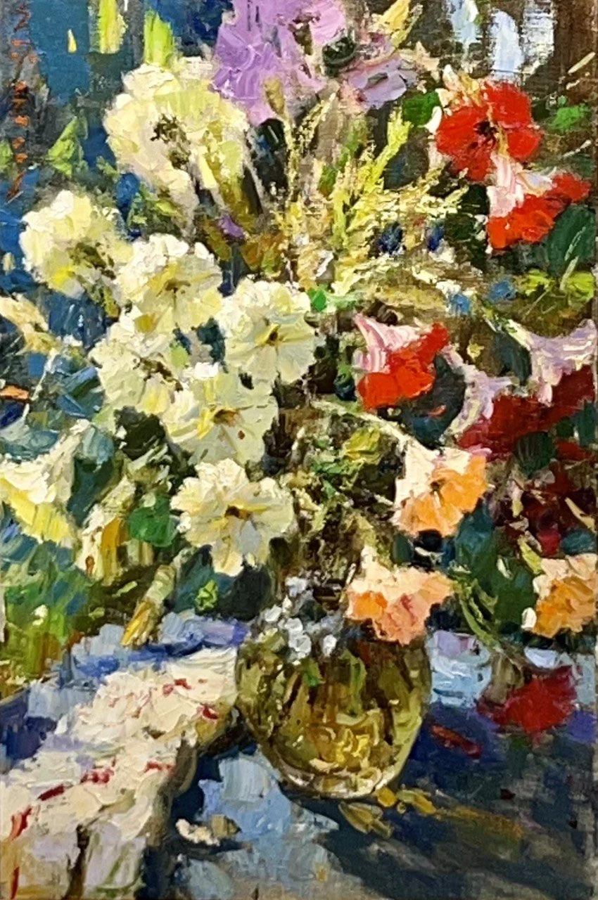 Фетисов Евгений Васильевич, «Петуньи на солнце», холст, масло, 60 × 40 см