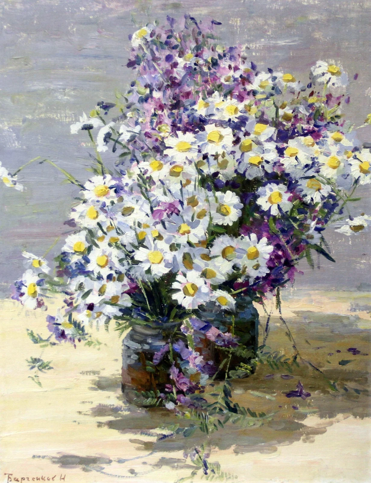 Барченков Николай Иванович, «Полевые цветы», фанера, масло, 70 × 54 см