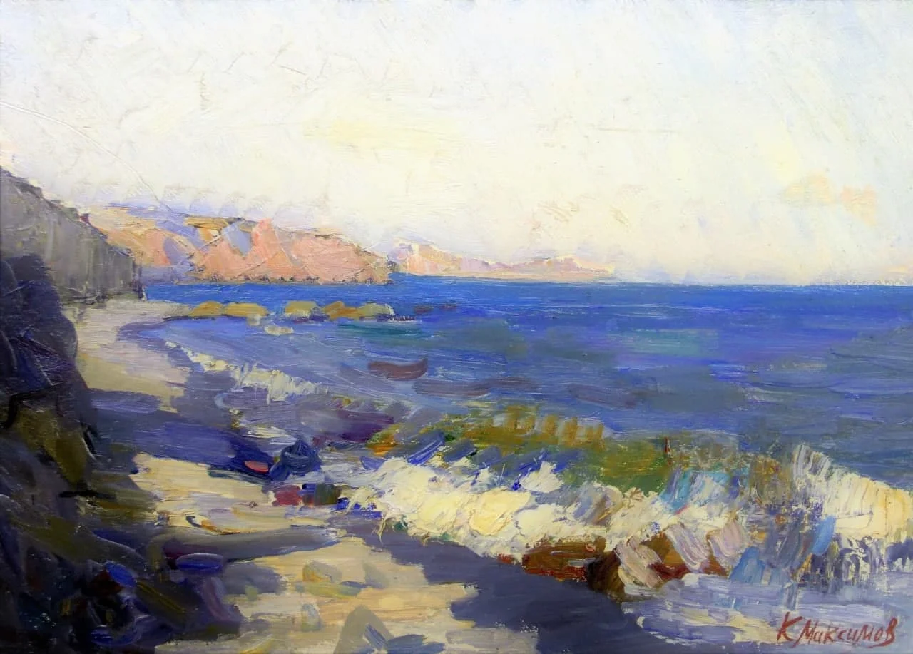 Максимов Константин Мефодьевич, «Прибой», картон, масло, 50 × 70 см