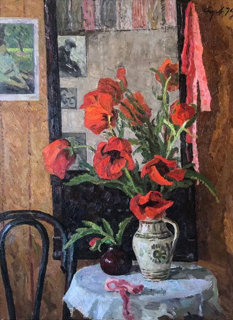 Родионов Валерий Васильевич, «Маки у зеркала», холст, масло, 100 × 75 см