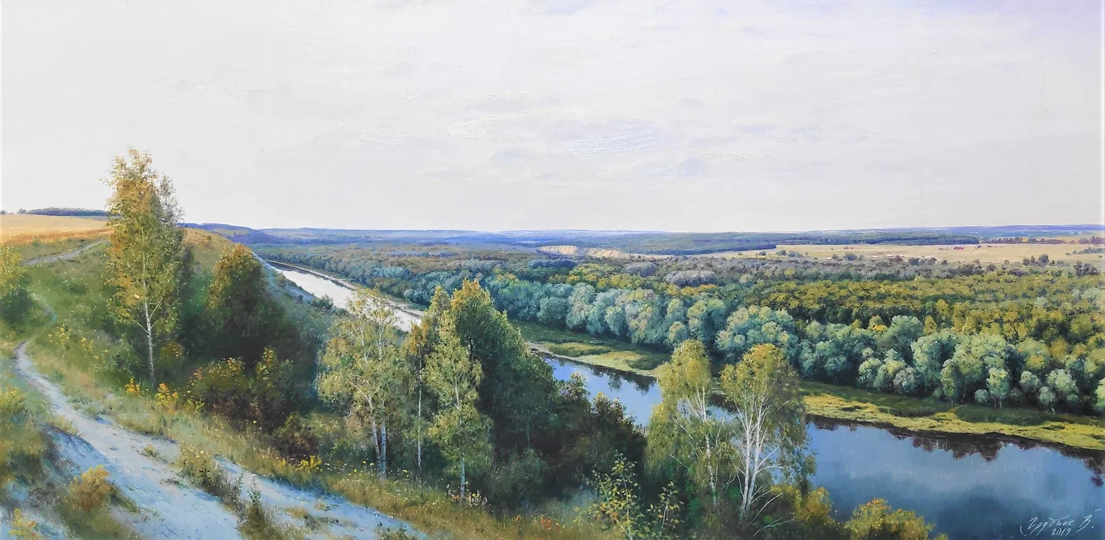 Грубник Владимир Юрьевич, «Вечер над рекой», холст, масло, 50 × 100 см