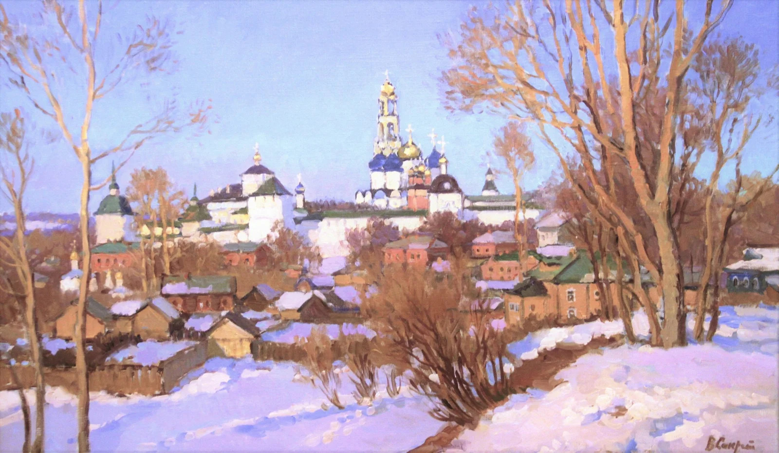 Секрет Валерий Михайлович, «Март в Сергиевом Посаде. Лавра», холст, масло, 60 × 100 см