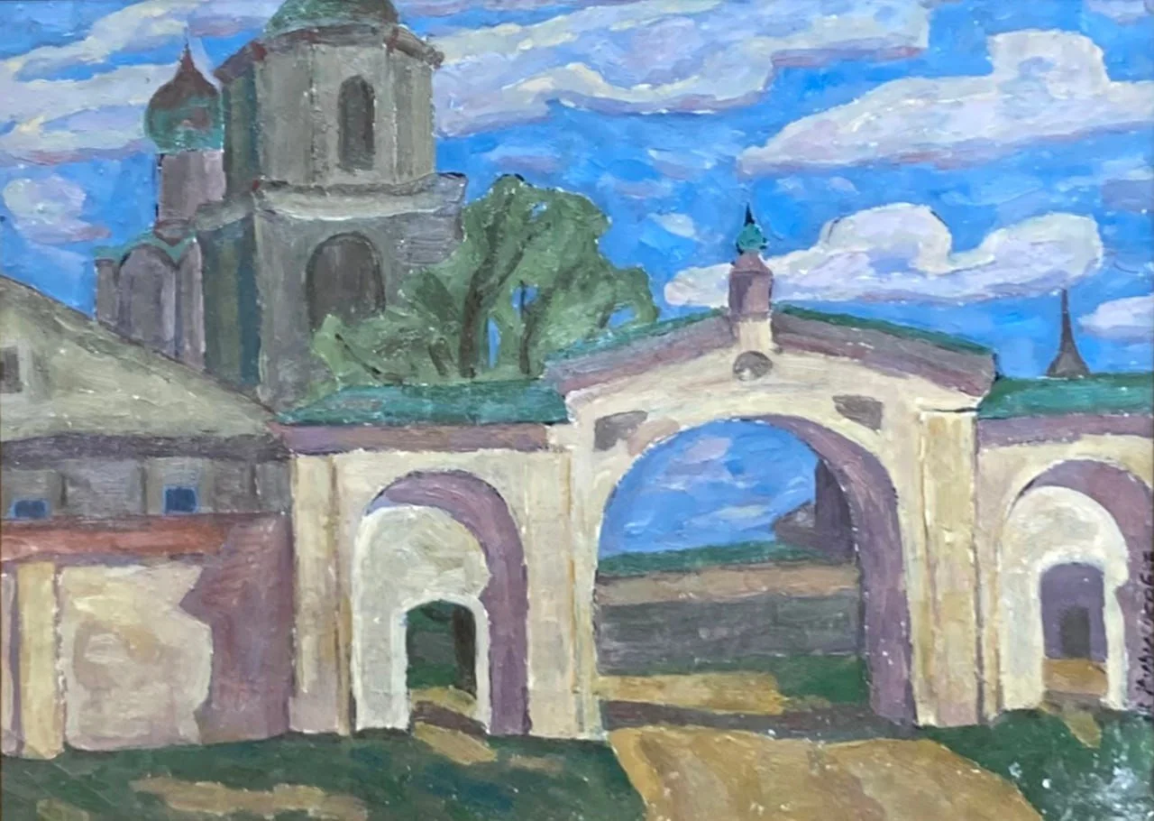 Курников Николай Фёдорович, «Суздаль», картон, масло, 35,5 × 47 см
