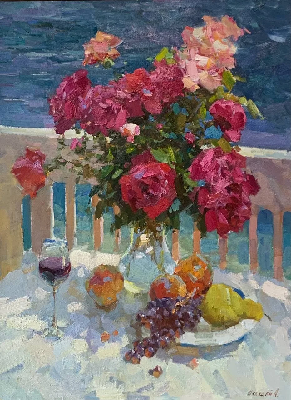 Шабадей Александр Николаевич, «Розы», холст, масло, 77 × 102 см