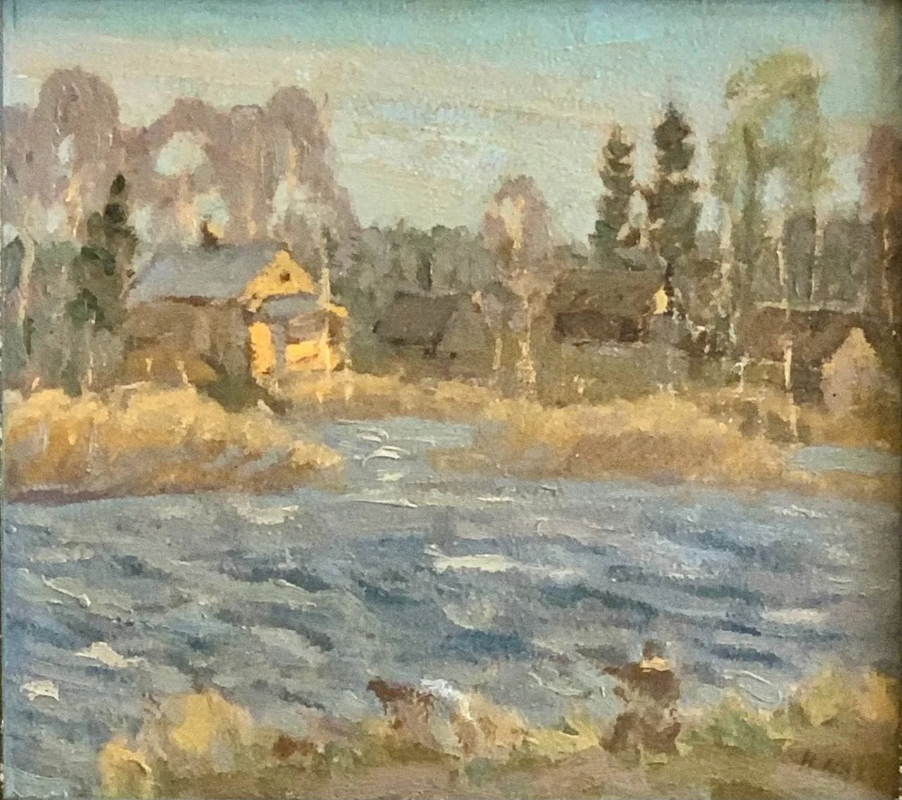 Модоров Николай Николаевич, «Закат на озере», картон, масло, 30 × 33 см