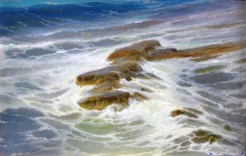 Дмитриев Георгий Руальдович, «Море и камни», холст, масло, 20 × 30 см