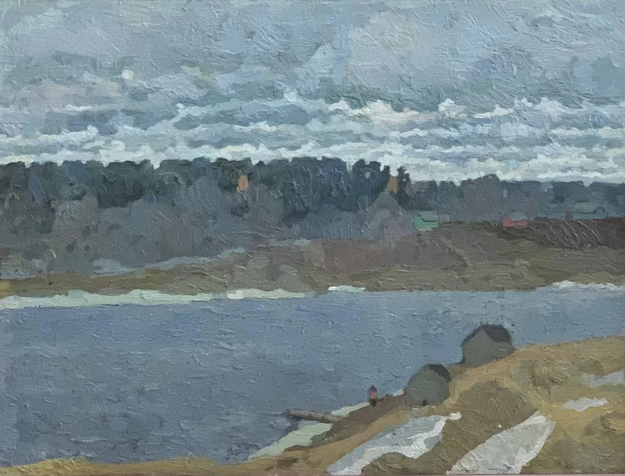 Телегин Евгений Павлович, «Холодная весна», картон, масло, 50 × 67 см