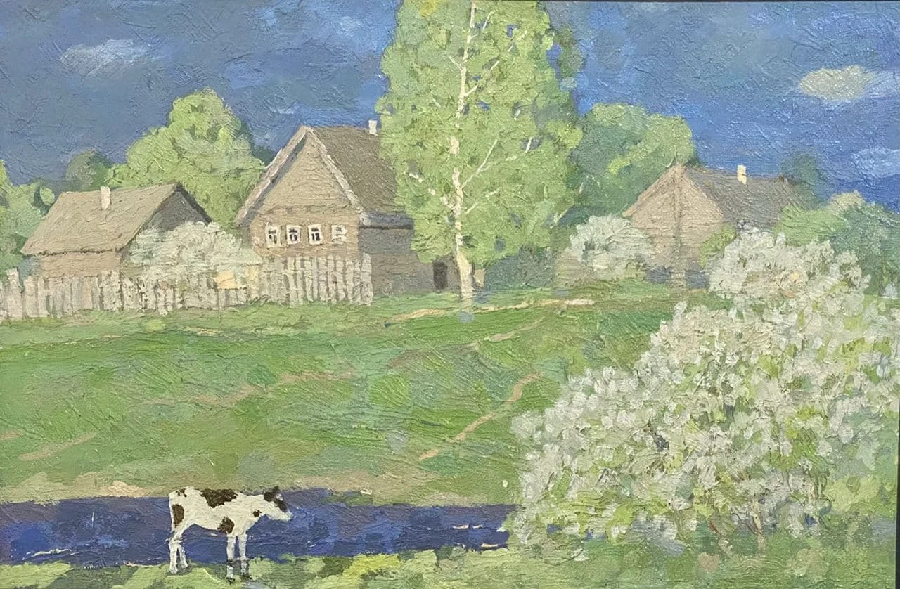 Телегин Владимир Павлович, «Первая зелень», картон, масло, 40 × 59 см