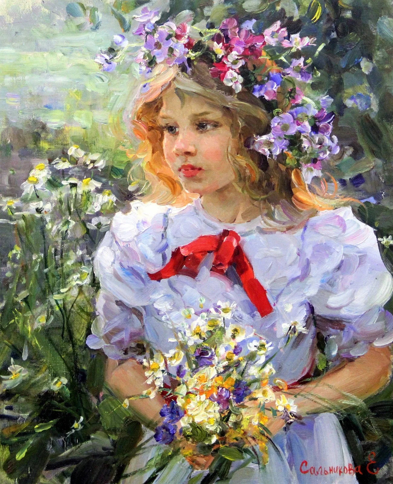 Сальникова Елена Анатольевна, «В саду», холст, масло, 50 × 40 см