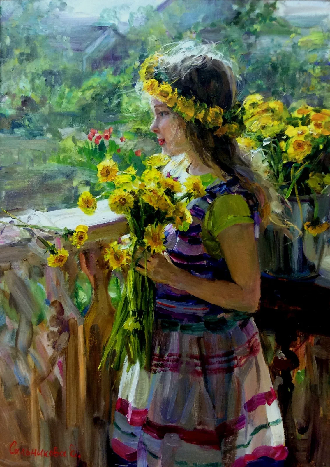 Сальникова Елена Анатольевна, «Одуванчики», холст, масло, 70 × 50 см