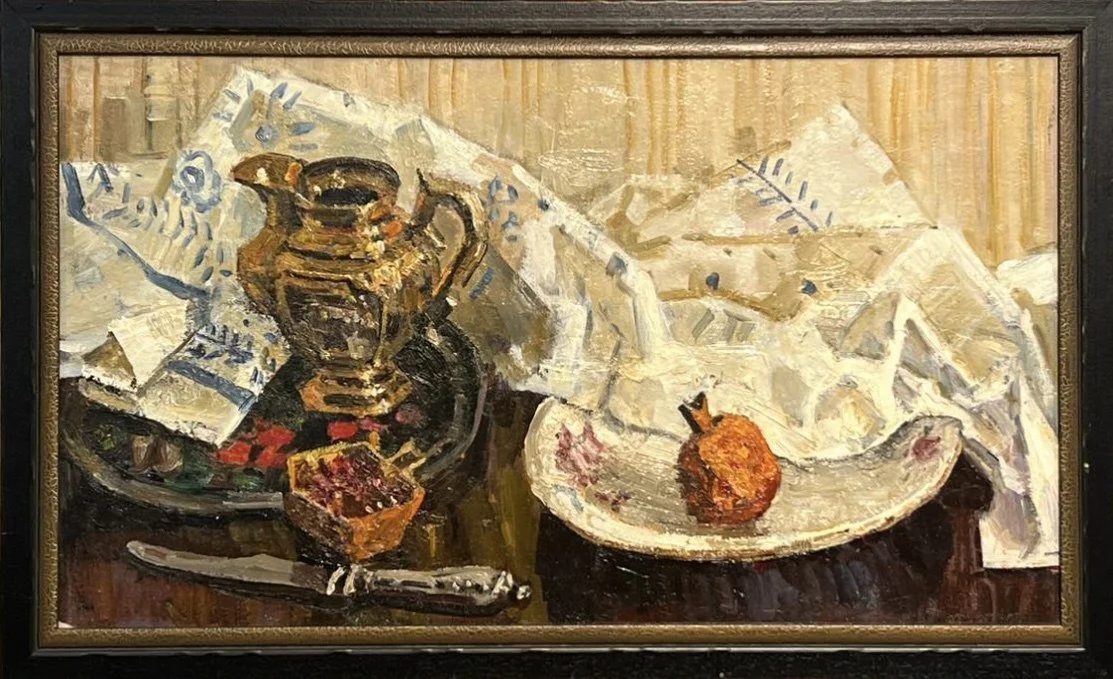 Горлов Николай Николаевич, «Нат-т ч кувшином», картон, масло, 50 × 86 см — фото 2