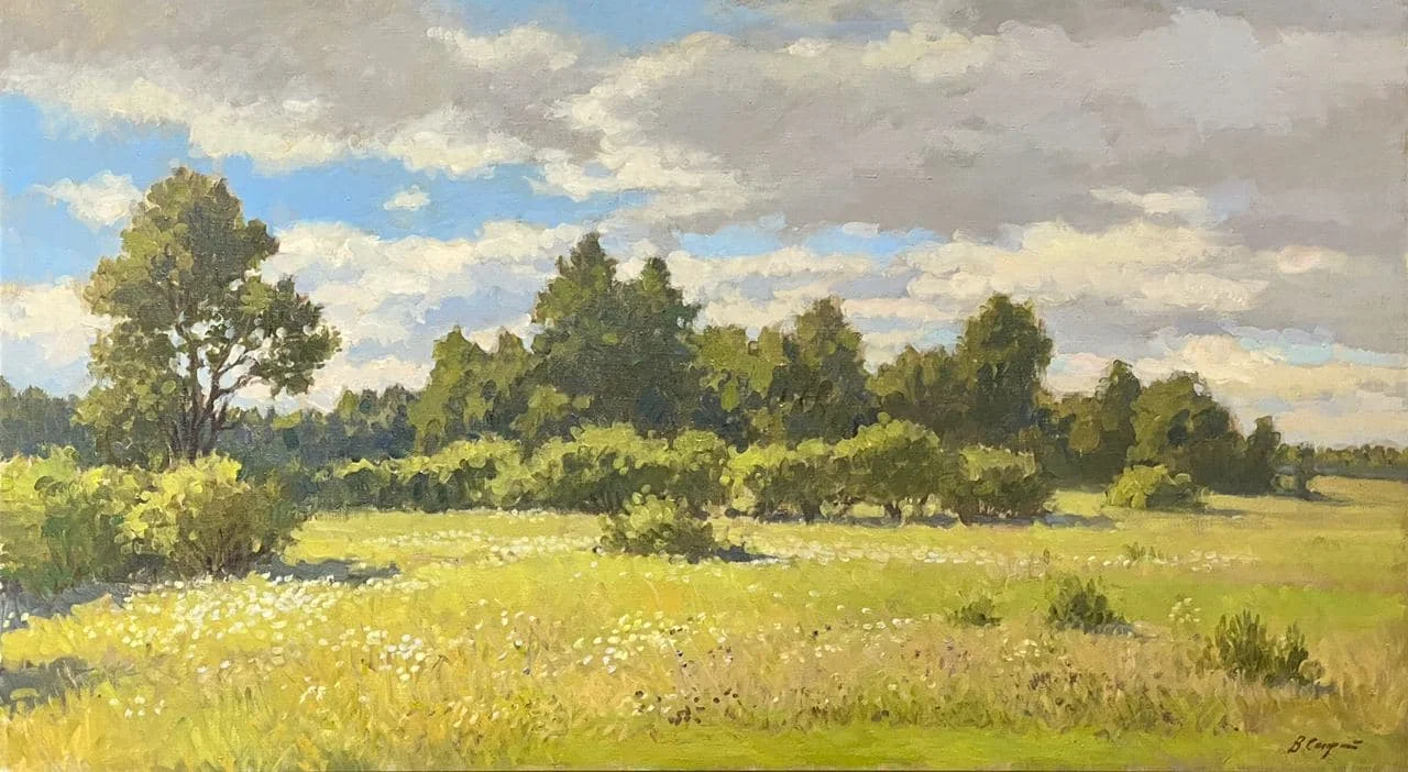 Секрет Валерий Михайлович, «Летний пейзаж»», холст, масло, 70 × 125 см