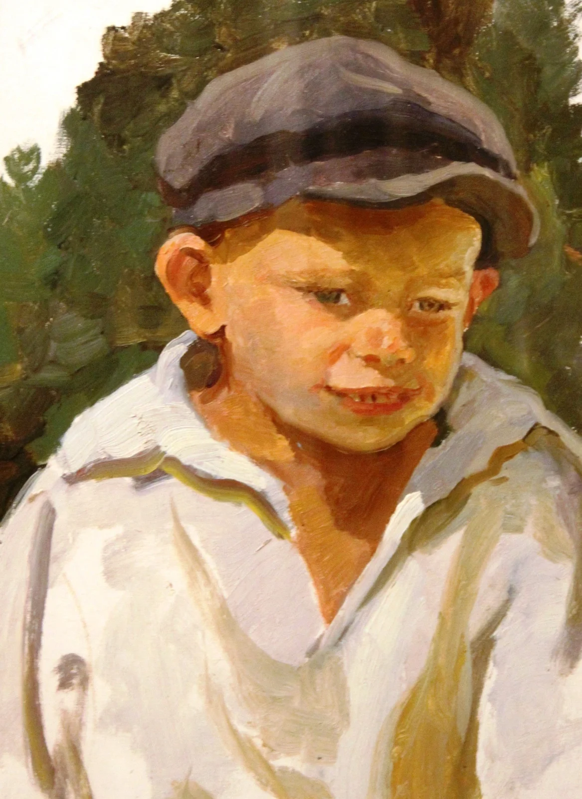 Беляев Николай Яковлевич, «Этюд мальчика в кепке», картон, масло, 33,5 × 25 см
