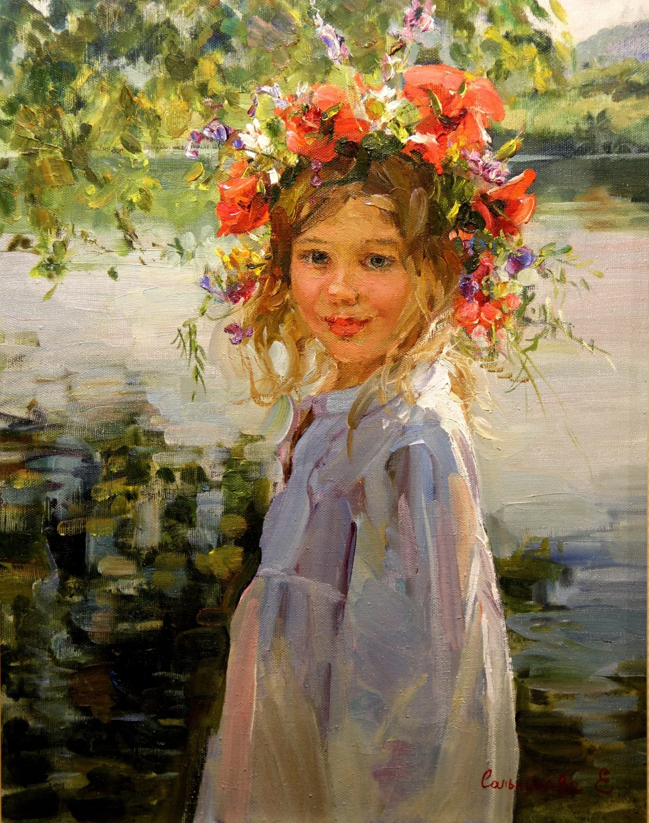 Сальникова Елена Анатольевна, «Маковый венок. Настенька», холст, масло, 50 × 40 см