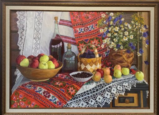 Куракса-Наталья-Александровна-Июль.-Натюрморт-с-яблоками-в-раме-510x368